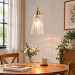 Cargar imagen en el visor de la Galería, Style F narrow grid-textured glass pendant in a bright dining room