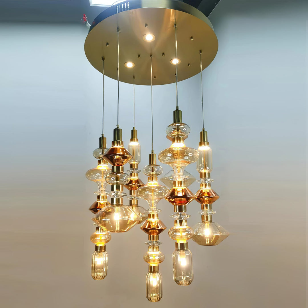 Suspension contemporaine - Fer, métal, verre, or, marron, résistante à l'humidité
