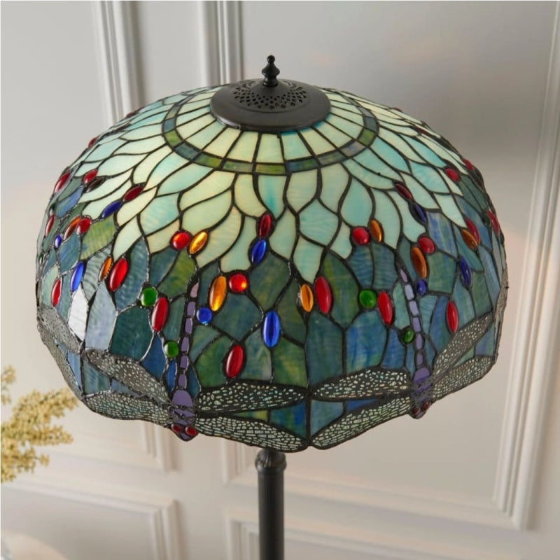 Lámpara de pie de cristal artístico TiffStar con pantalla con diseño ornamental: lámpara de pie para salas de estar