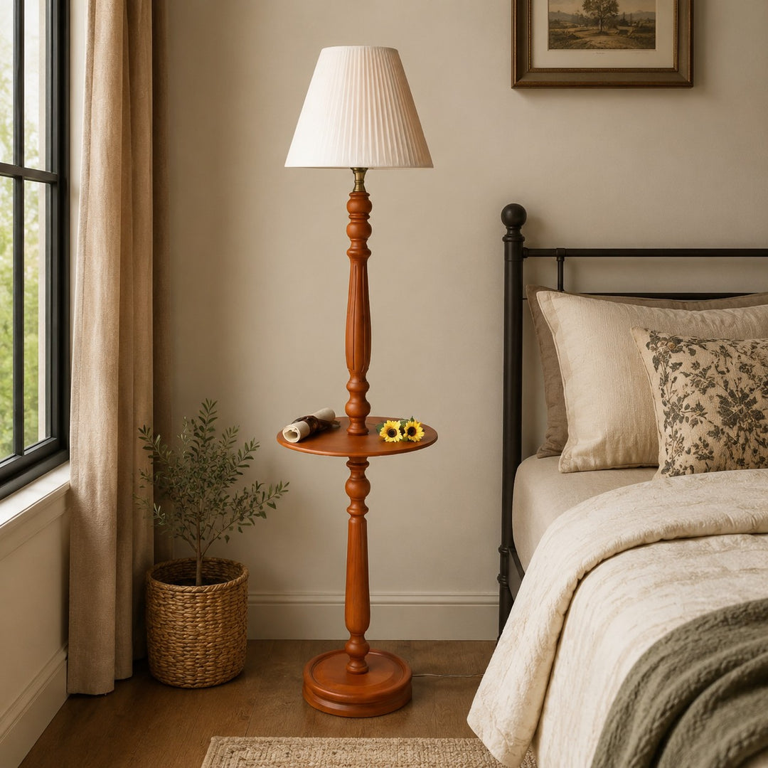 Vintage Solid Wood Floor Lamp with Optional Side Table