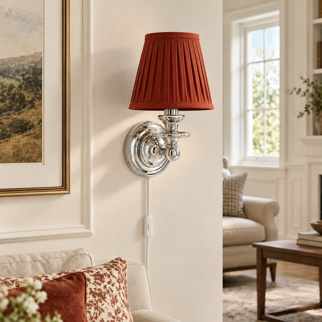 Rowan No-Wire Pleated Drum Shade Wall Sconce – Plug-In Fabric Wall Light