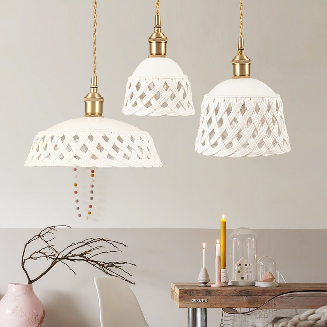 Woven Ceramic Brass Swag Pendant Light