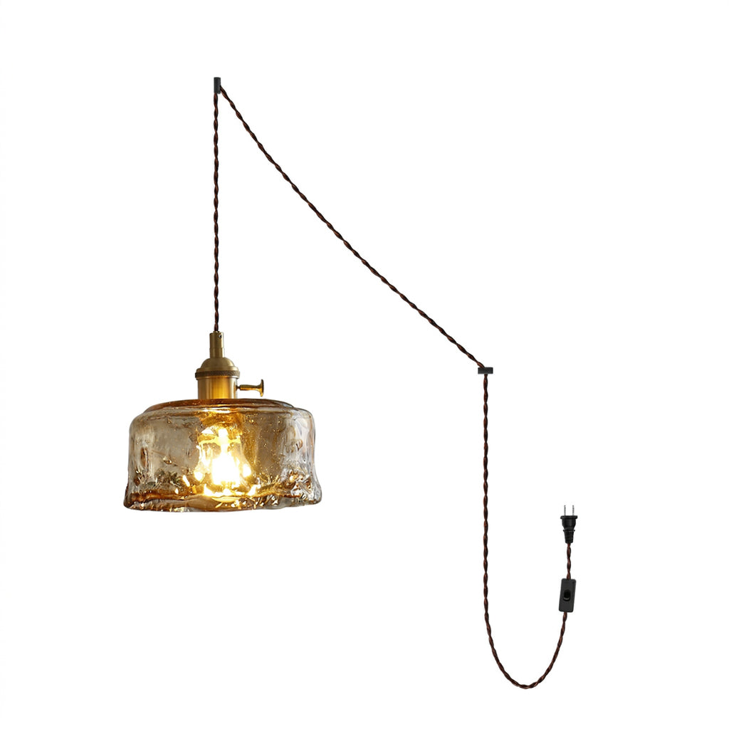 Textured Amber Glass Plug-In Swag Pendant