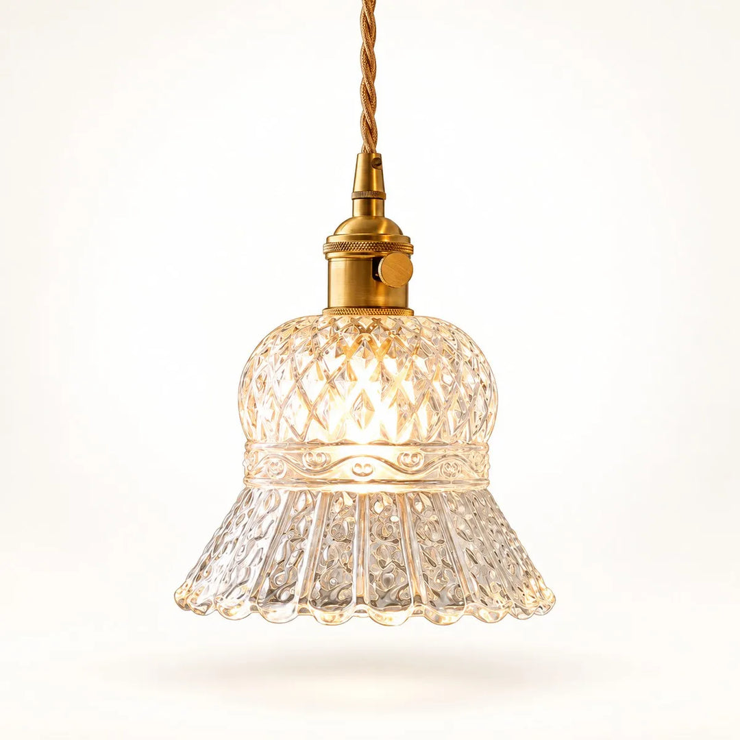 Vintage Brass Pineapple Glass Pendant Lamp