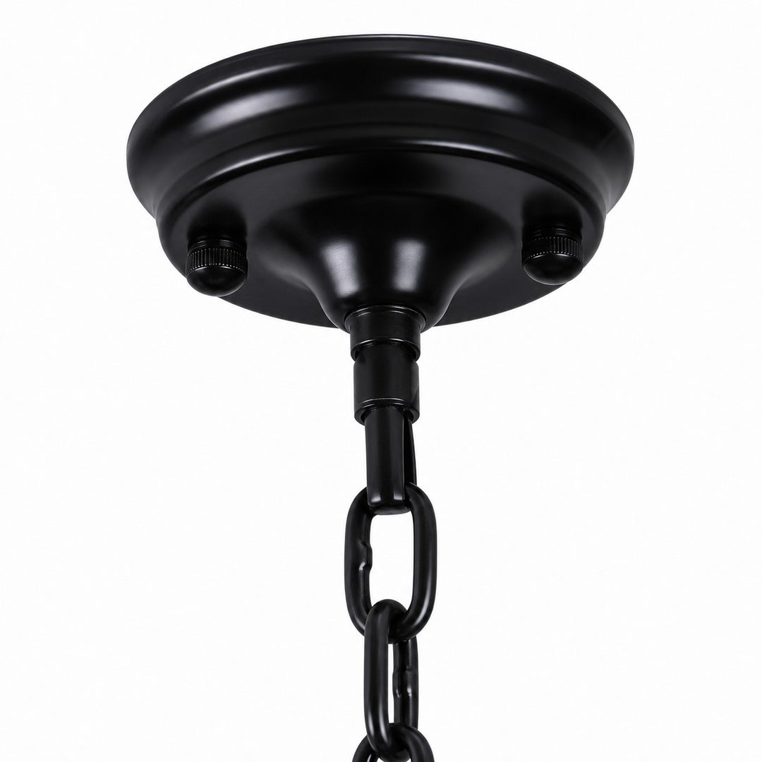Schwarze Pendelleuchte aus trapezförmigem Glas