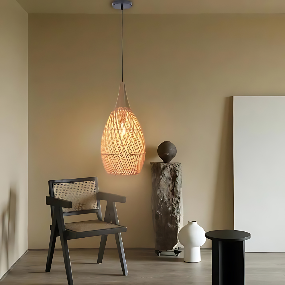 Handgefertigte Rattan Wandteppich-Pendelleuchte
