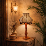 Load image into Gallery viewer, Vintage striped table lamp in a warm living room corner