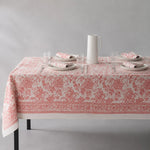 Cargar imagen en el visor de la Galería, Soft coral floral tablecloth on a dining table