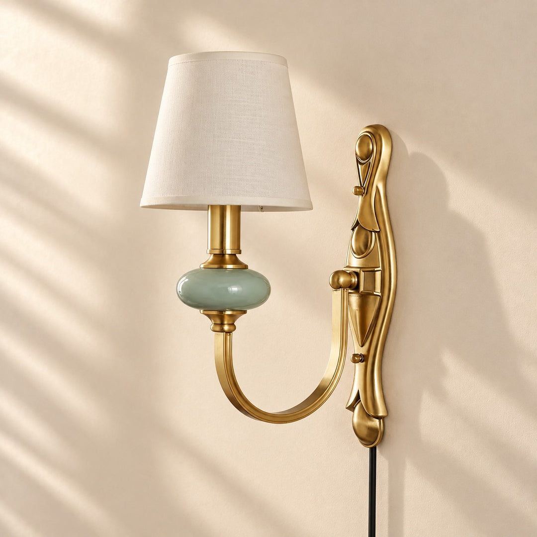 Rowanea Fabric Shade Ceramic Plug-In Wall Sconce