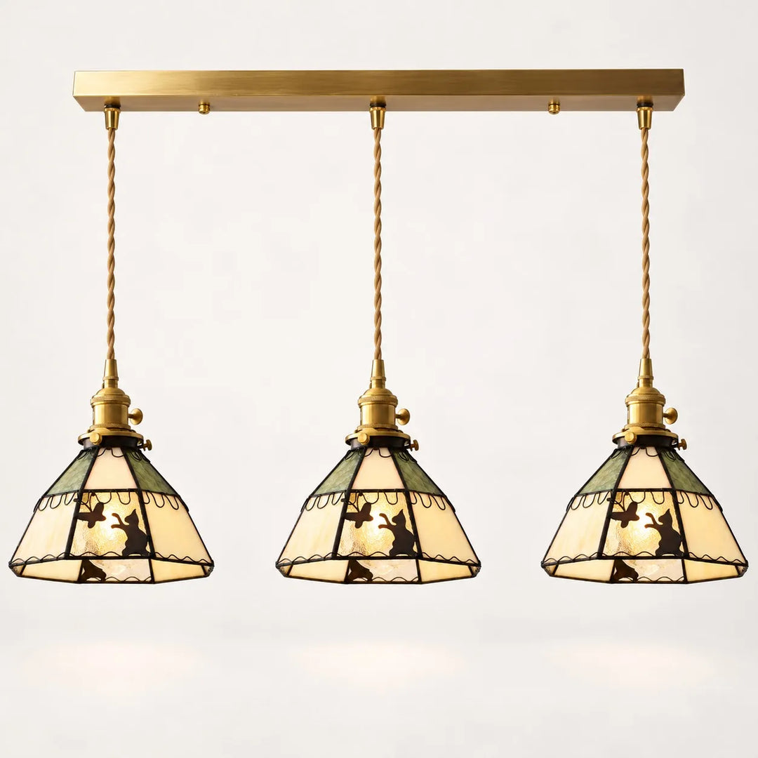 Cat and Butterfly Stained Glass Pendant Light