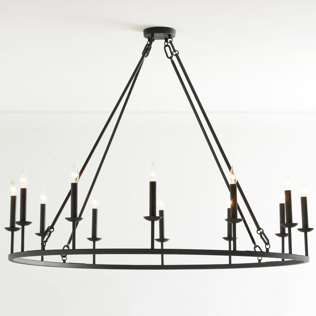 Lámpara de araña con forma de rueda de carro de Rowan Candle - Iluminación rústica con ruedas redondas