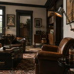 Cargar imagen en el visor de la Galería, Matte Black folding wall lamp in a vintage reading room