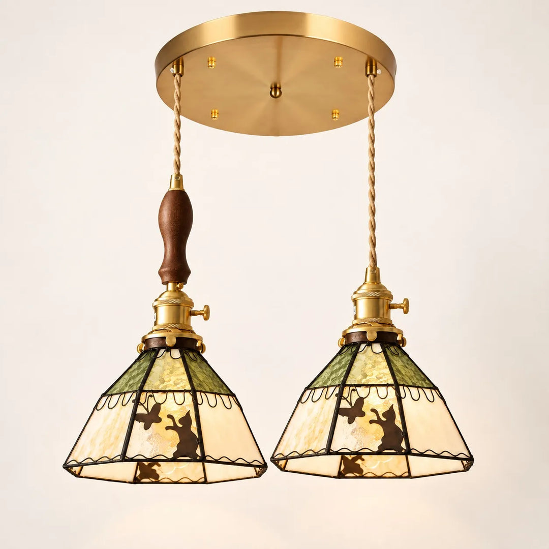 Cat and Butterfly Stained Glass Pendant Light