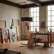 Lámpara colgante de tambor industrial contemporáneo Dravik - Lámpara colgante de metal negro para sala de estar o comedor U06