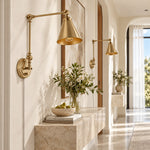 Load image into Gallery viewer, Set of 2 Adjustable Iron Swing-Arm Cone Shade Plug-In Wall Sconce
