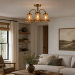 Charger l'image dans la visionneuse de galerie, Brass and Amber Glass Semi-Flush Ceiling Light