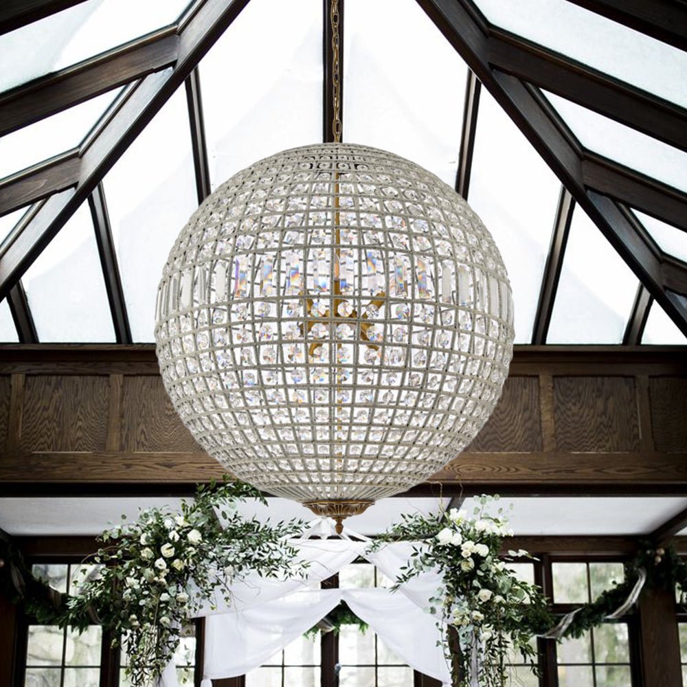 Lustre globe en cristal vintage luxueux avec finition en laiton antique