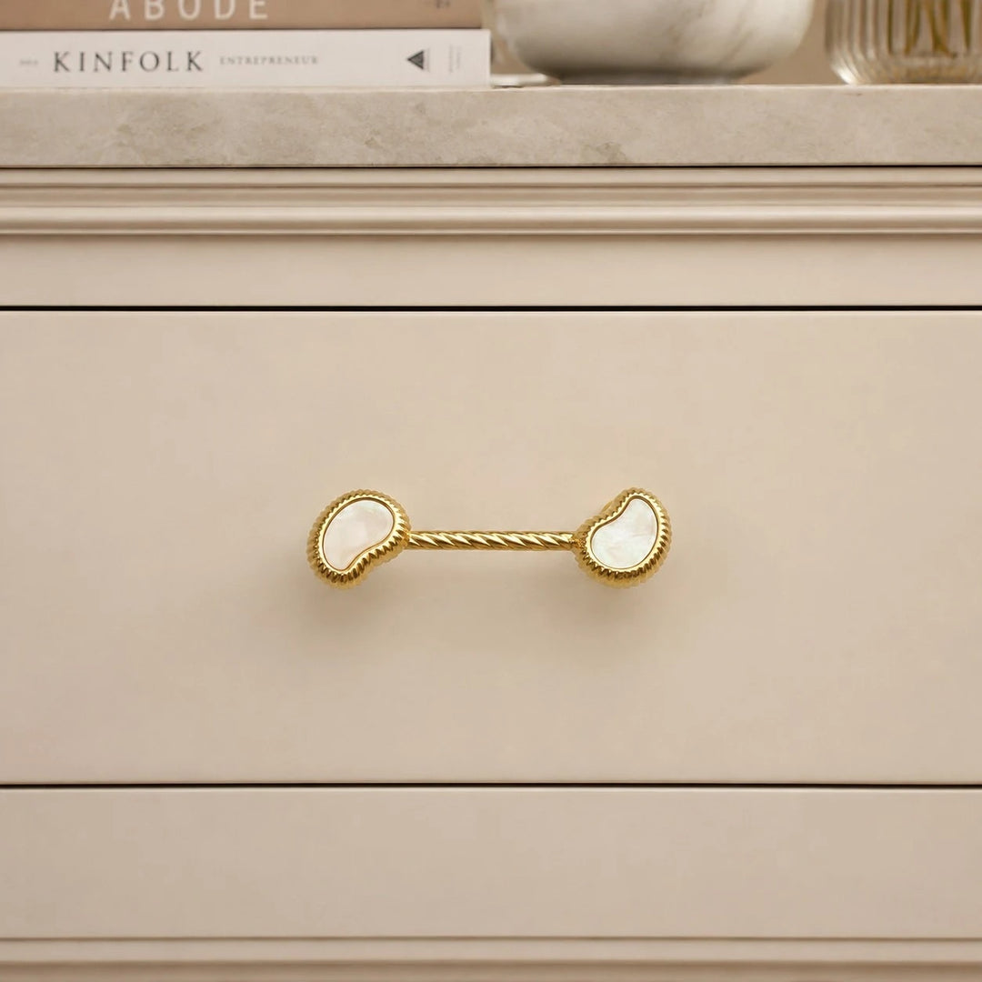 French Vintage Cashew Shell Brass Cabinet Knobs and Pulls - image 15