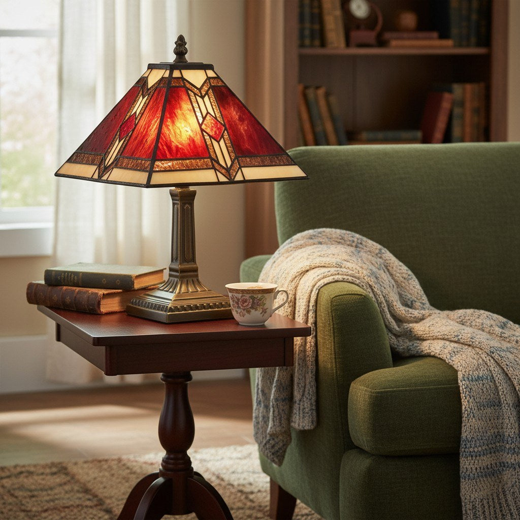 TiffStar Stained Glass Table Lamp – Vintage Style Stained Glass Suitable for Bedrooms and Living Rooms