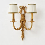 Bild in Gallery-Viewer laden, Two-head brass wall sconce with white pleated fabric shades