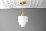 Charger l&#39;image dans la visionneuse de galerie, Geotower Glass Art Deco Pendant Light – Modern Industrial Ceiling Fixture for Living Room &amp; Bedroom
