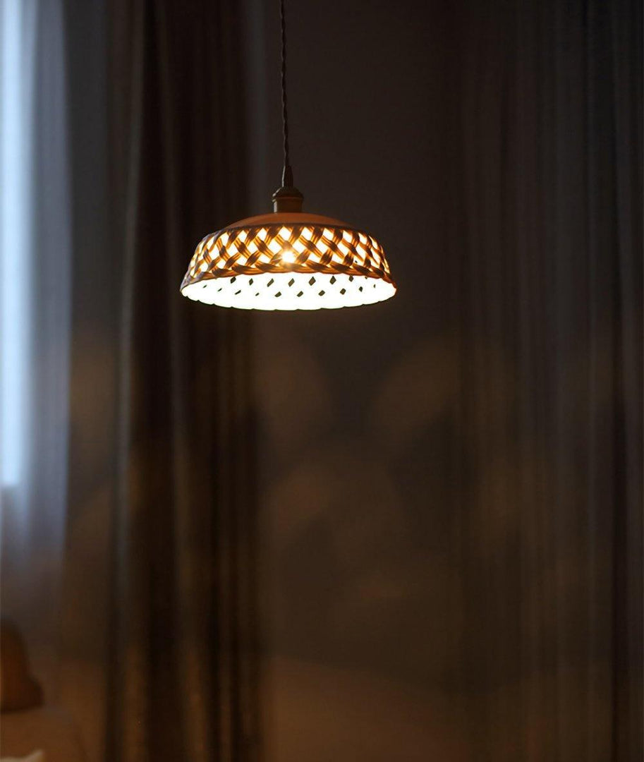 Woven Ceramic Brass Swag Pendant Light