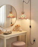 Load image into Gallery viewer, Pink Cream Lotus Stained Glass Swag Pendant