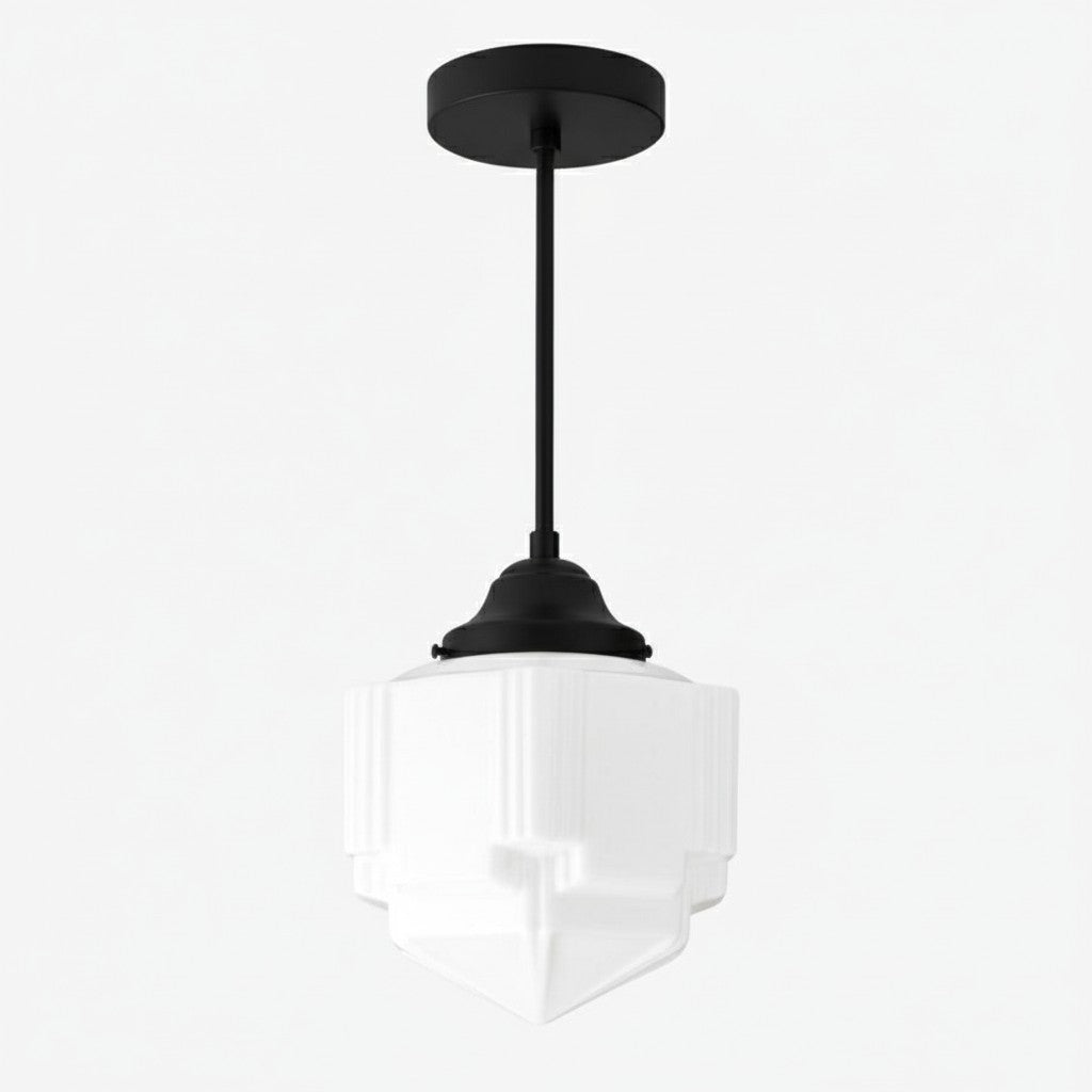 Geotower Glass Skyscraper Shade Art Deco Pendant Light – Modern Industrial Ceiling Lamp for Living Room