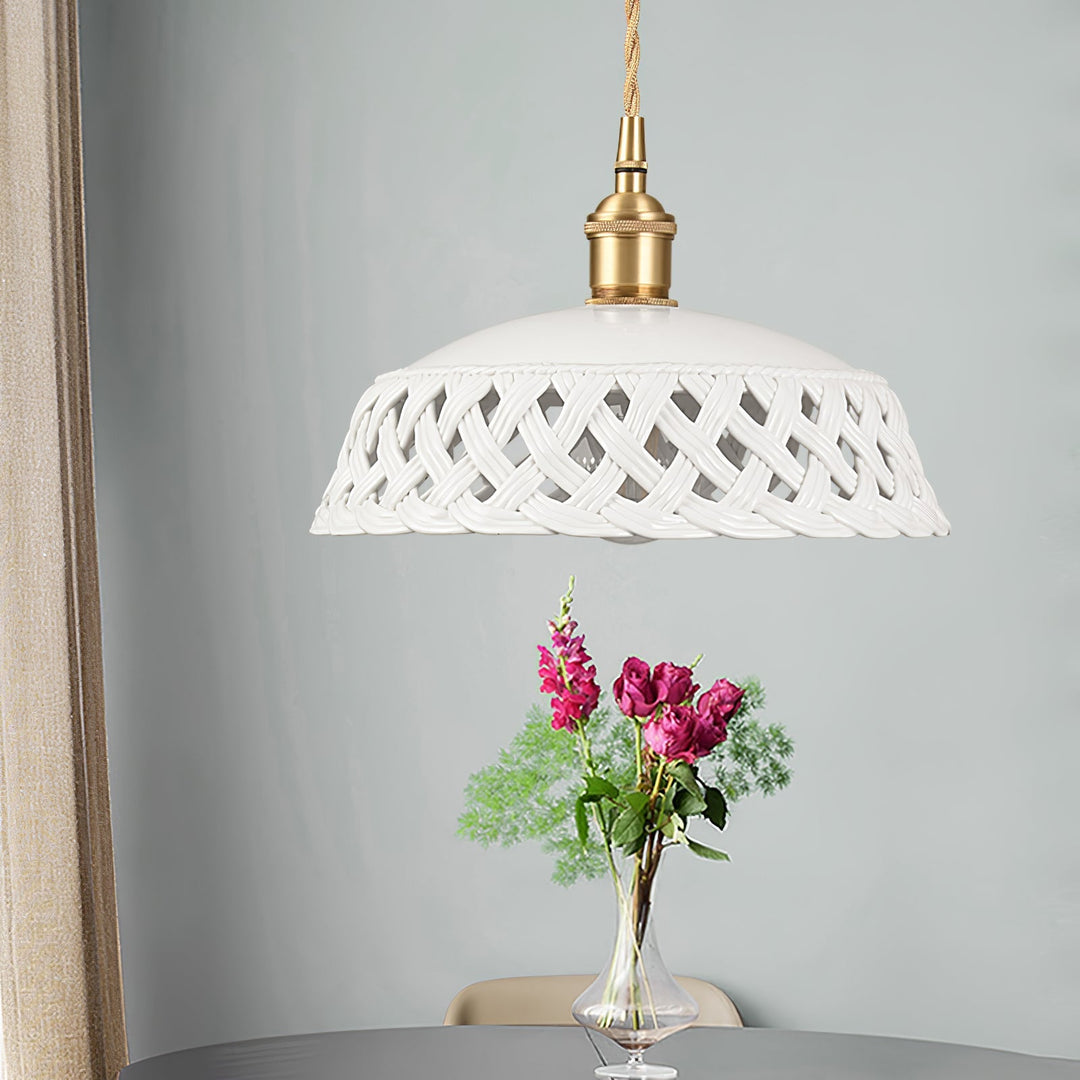 Woven Ceramic Brass Swag Pendant Light