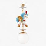 Cargar imagen en el visor de la Galería, Single unicorn pendant light with blue flower accents on white background