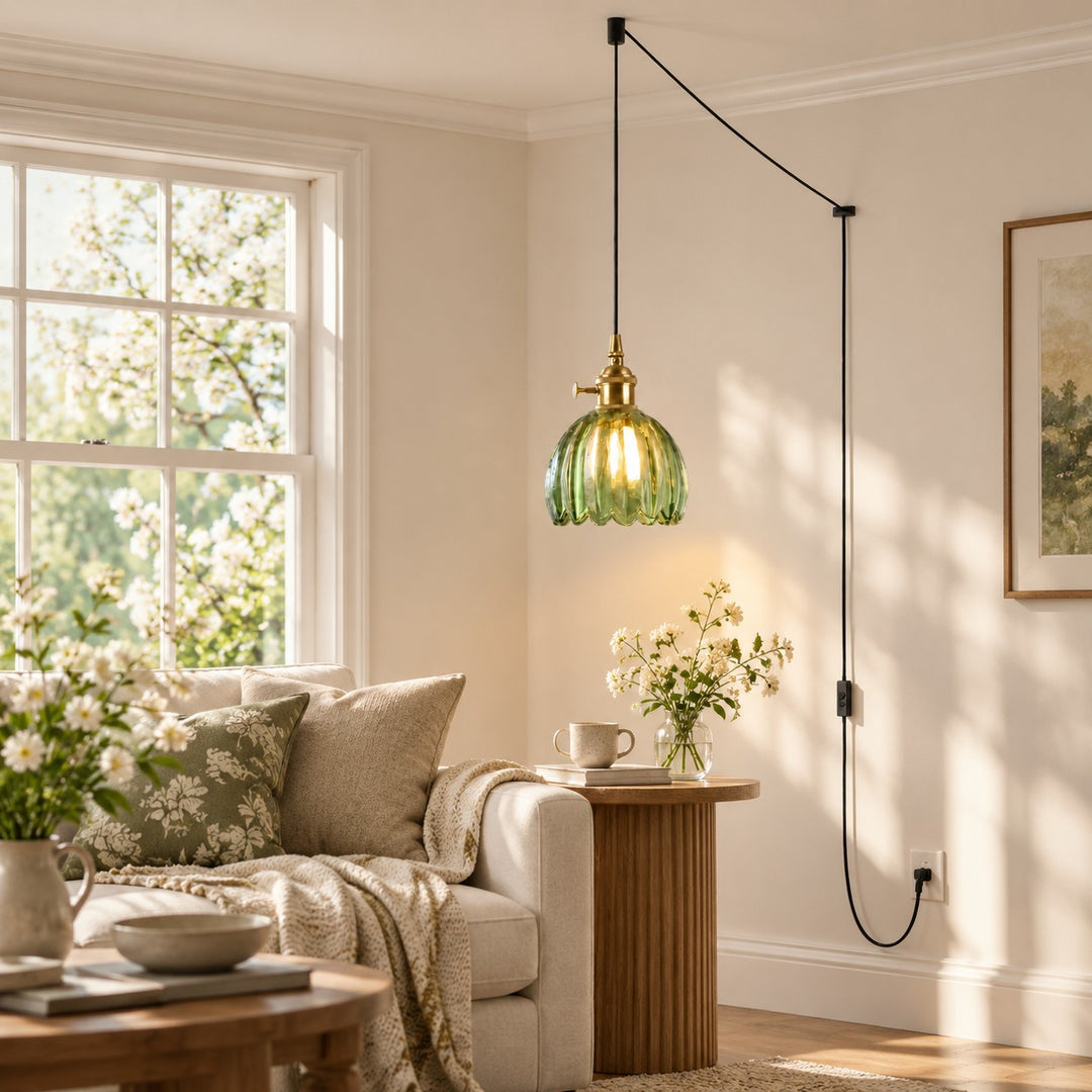 Vintage Blossom Glass Plug-In Pendant Light