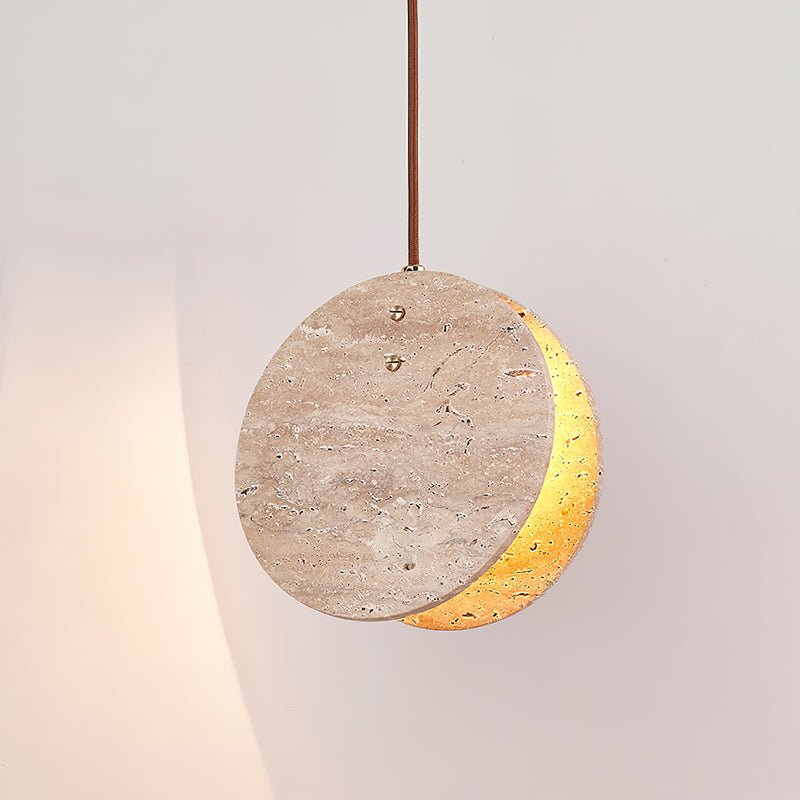 Stone Textured Disc Travertine Pendant Light M04