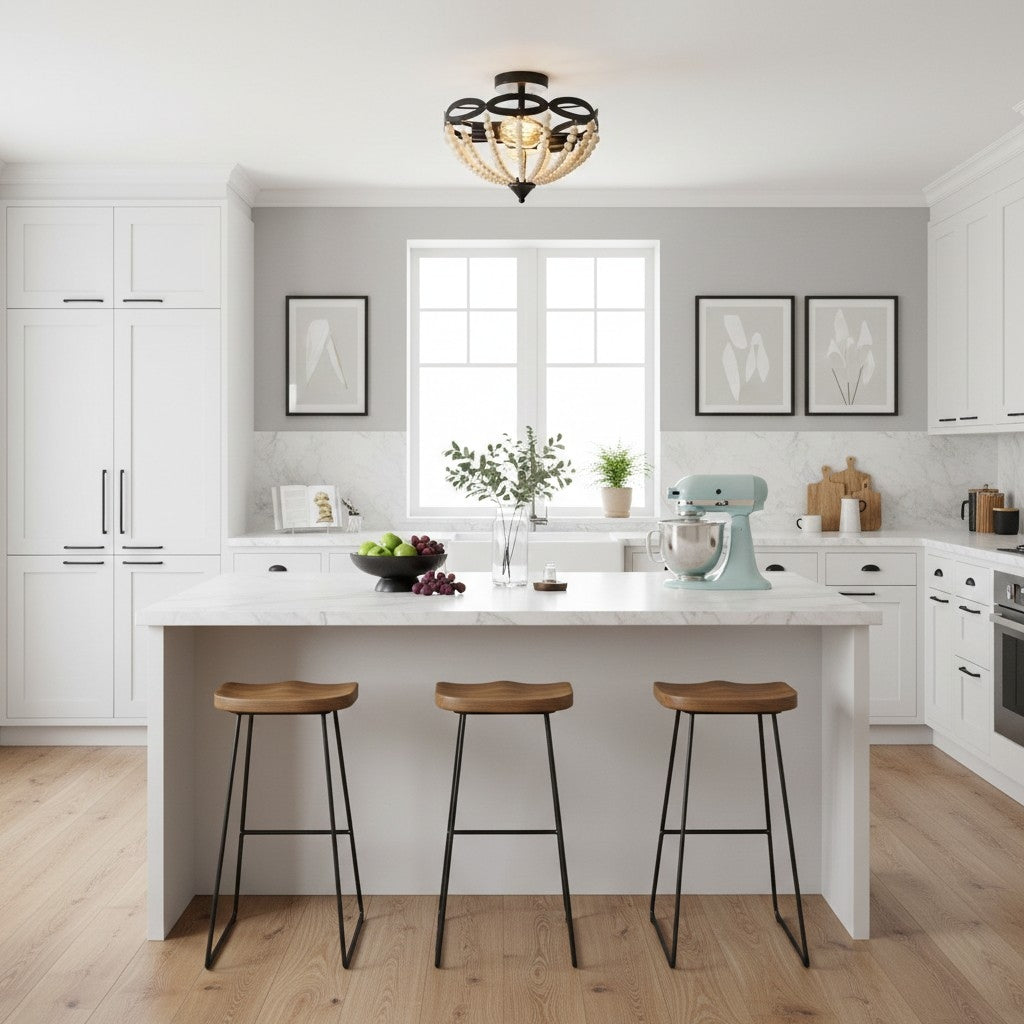 Lámpara de techo con cúpula de cuentas Rustibea – Estilo campestre antiguo para cocina