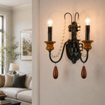 Load image into Gallery viewer, Black Beaded Candle Wall Sconce