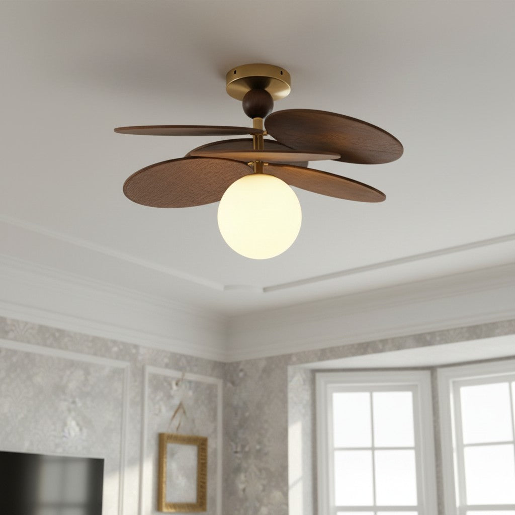 Lustre à feuilles en cascade Orrise - Métal et bois modernes pour chambres et salons