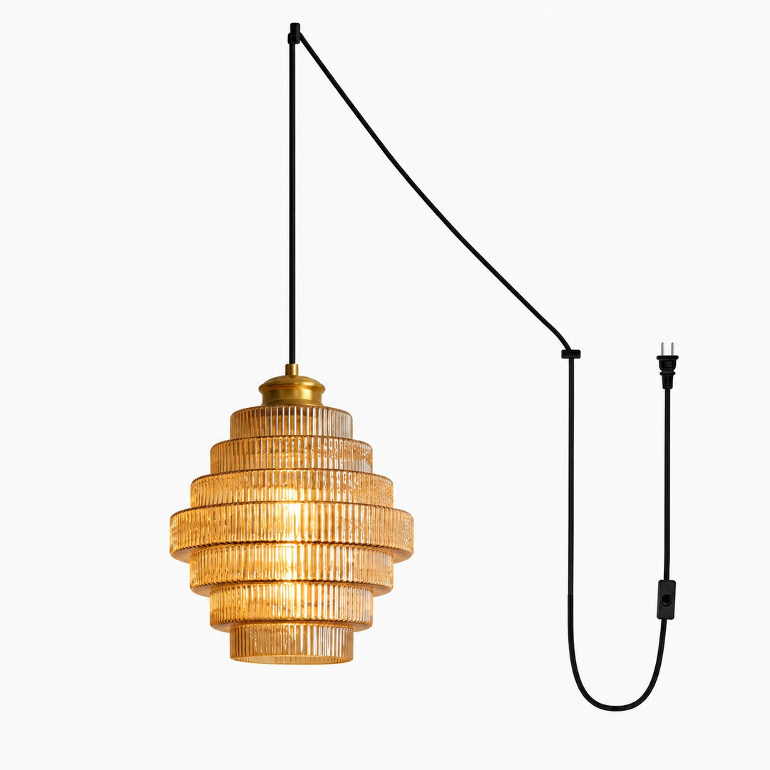 Ridged Glass Plug-In Pendant Light