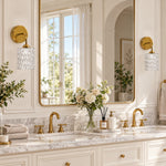 Cargar imagen en el visor de la Galería, Gold Plate Textured Glass Short Arm Wall Sconce