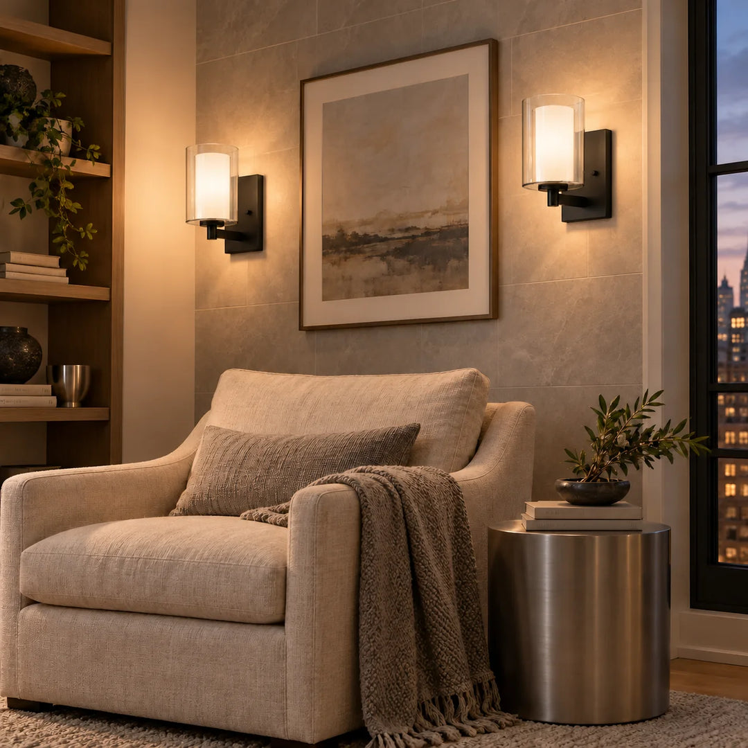 Double Glass Sconces, Set of 2 with three finishes and layered glass - New2609-1024570 scene 4