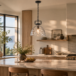 Bild in Gallery-Viewer laden, Hammered Glass Pendant Light with a 13.8-inch shade and minimal hardware - New2609-1024495 interior scene