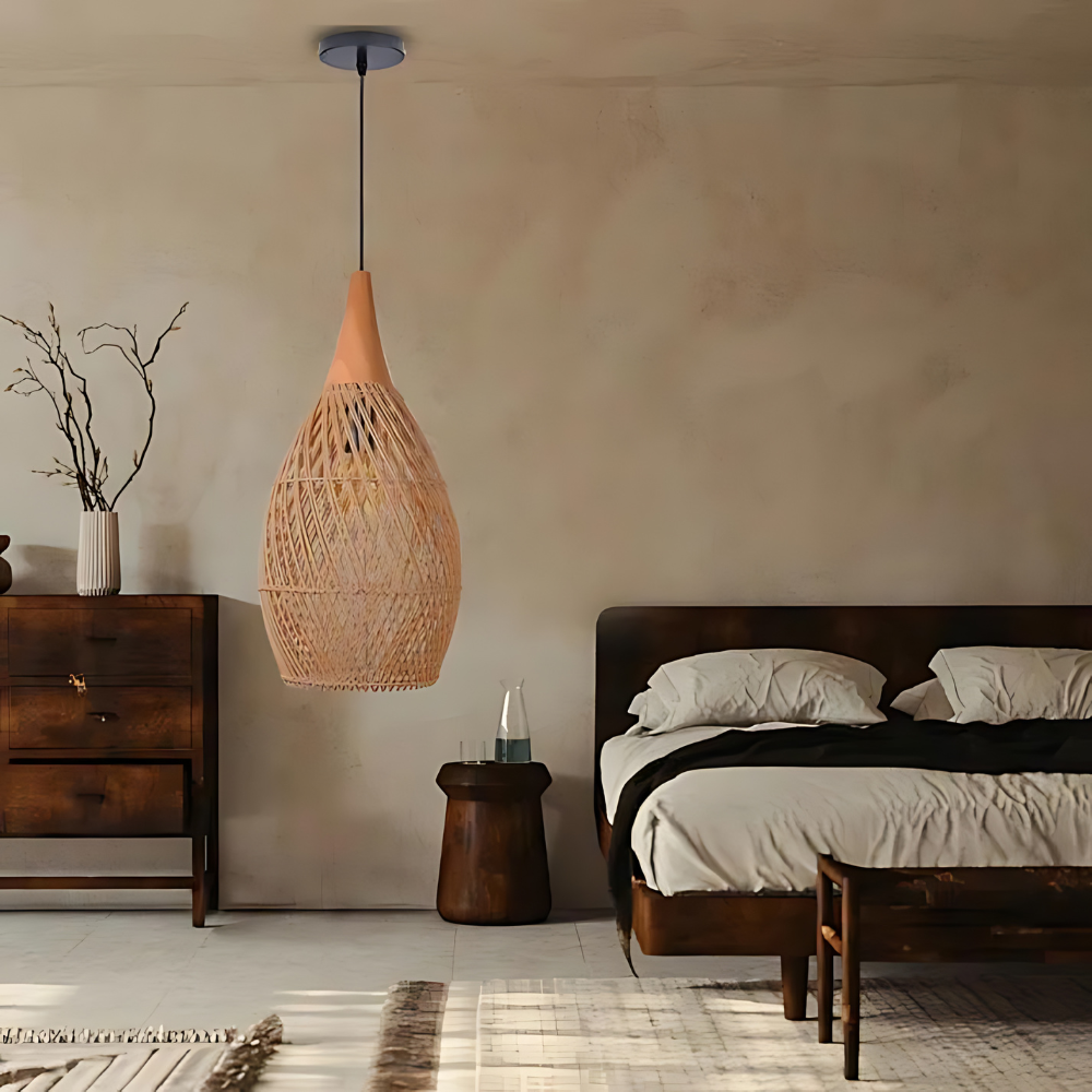 Handgefertigte Rattan Wandteppich-Pendelleuchte