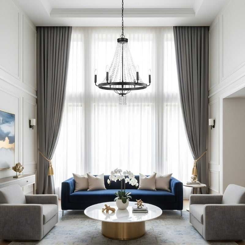 Lámpara de araña de cristal con estructura metálica moderna Crystallis - Iluminación lujosa para sala de estar