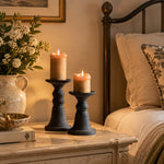 Load image into Gallery viewer, Black Pillar Candle Holder with Sculptural Pedestal Base
