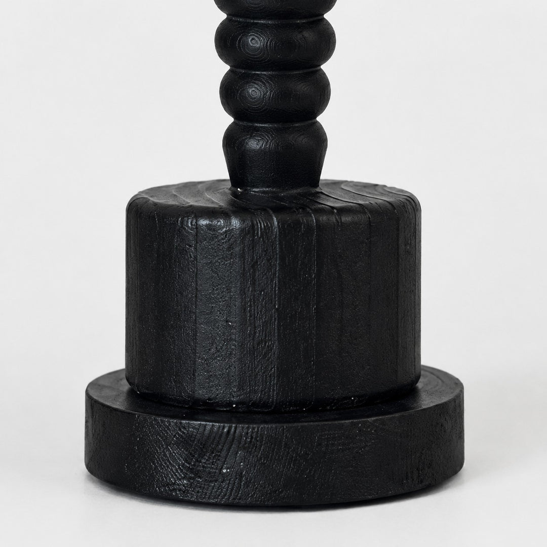 Lámpara de mesa de madera negra vintage con pantalla de tela blanca