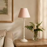 Load image into Gallery viewer, Pink gingham French country table lamp in a warm room