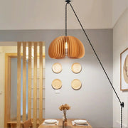 Rounded Wood Slat Swag Pendant Light