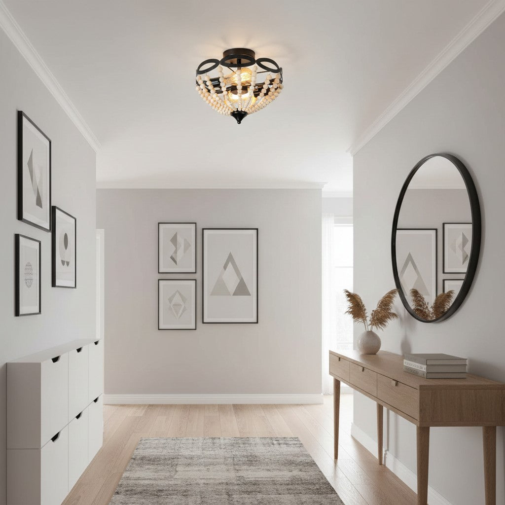 Lámpara de techo con cúpula de cuentas Rustibea – Estilo campestre antiguo para cocina