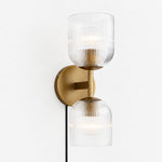 Bild in Gallery-Viewer laden, Tumbled brass ribbed-glass wall sconce, two lights
