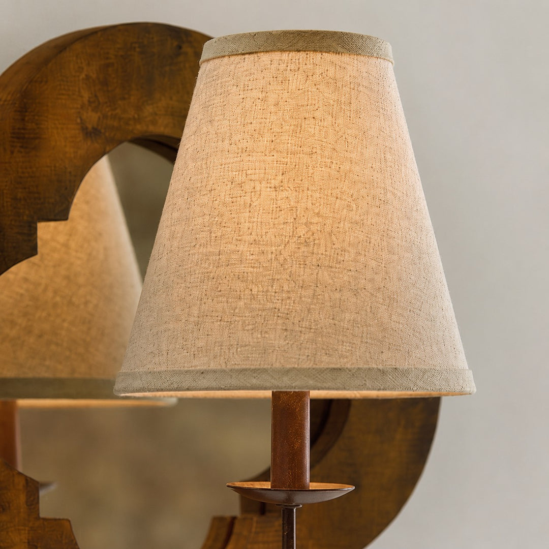 Antique Wood Wall Sconce With Fabric Shade