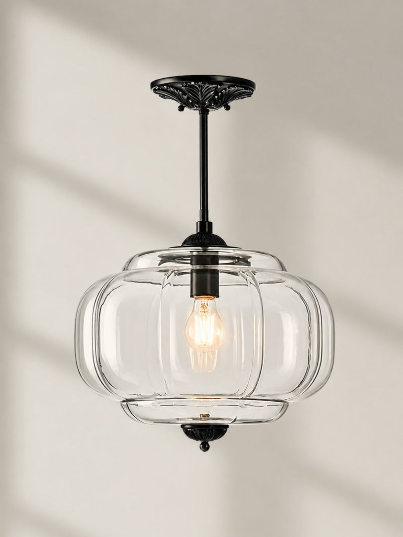 Eloise Scallop Vintage Milk Glass Semi Flush Mount Pendant Light