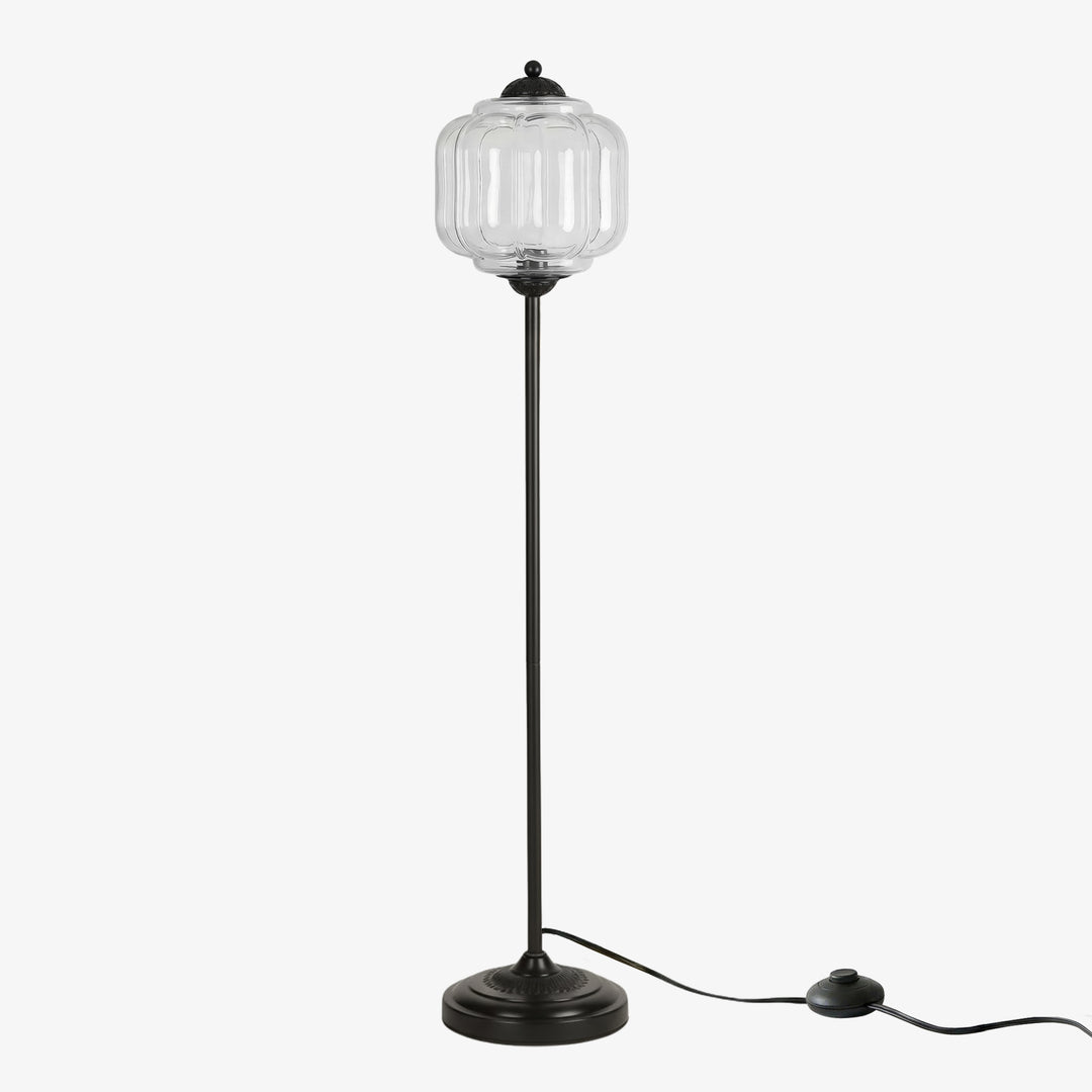 Eloise Textured Glass Pumpkin-Inspired Floor Lamp - Organic Artistry and Retro Style for Living Rooms